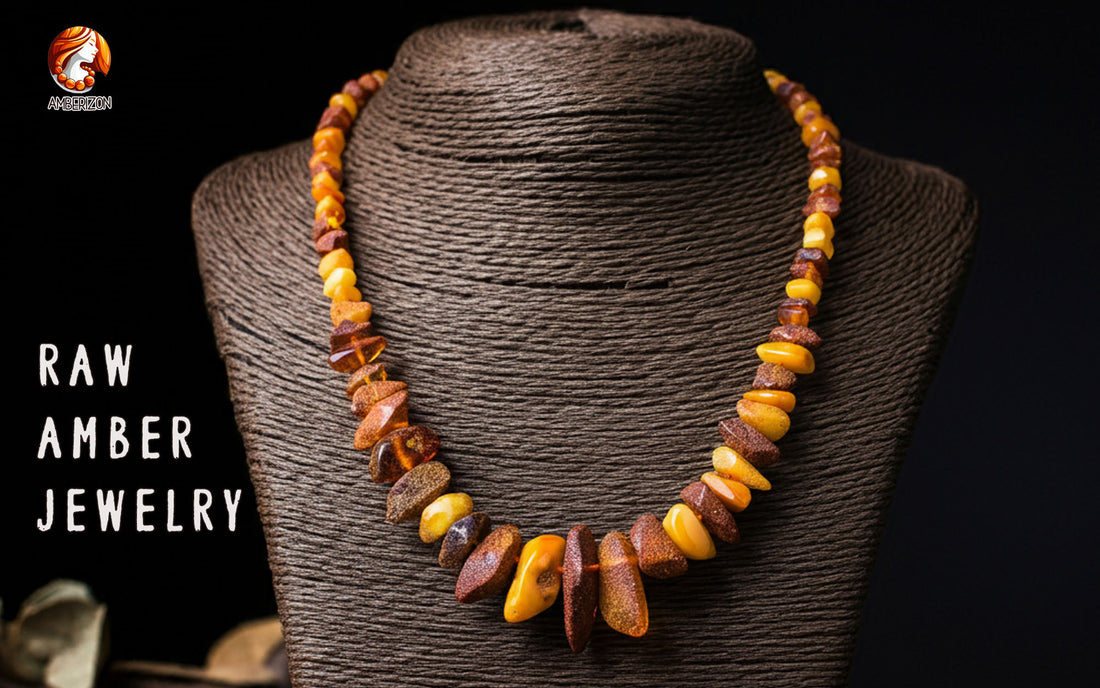 Raw Amber Jewelry in Modern Design: Necklaces, bracelets, earrings, pendants, jewelry sets
