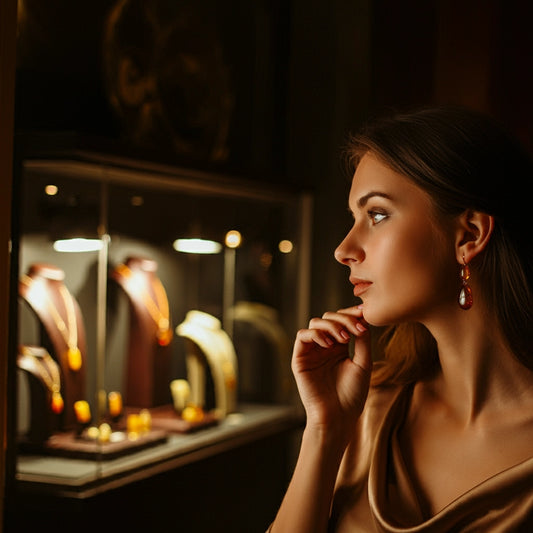 Woman is wearing Lithuanian Baltic amber earrings | True Baltic amber gemstone earrings for sale