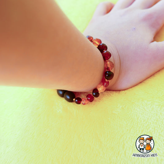 5-6.5mm - Knotted dark multicolored amber baby bracelet - anklet - Semi-polished baroque beads