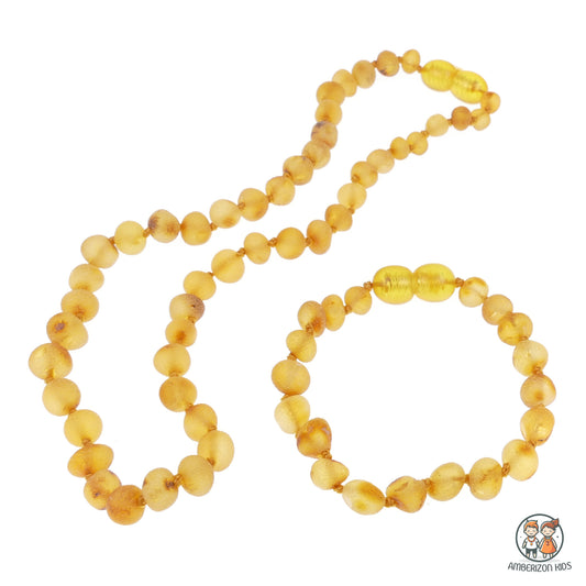 Matching Baby raw amber jewelry set - Honey sea amber color - Baby bracelet + baby necklace