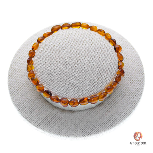 Light cognac Baltic amber bracelet - Polished cognac color bean shape beads
