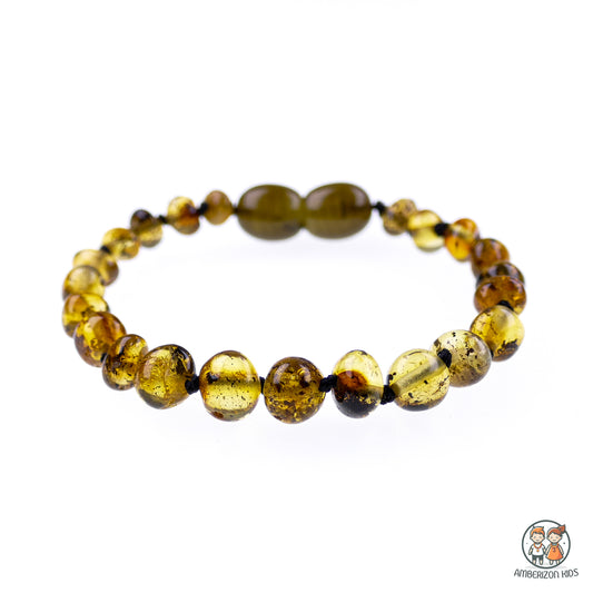 Baltic amber baby bracelet-anklet - Lemon-green baroque beads
