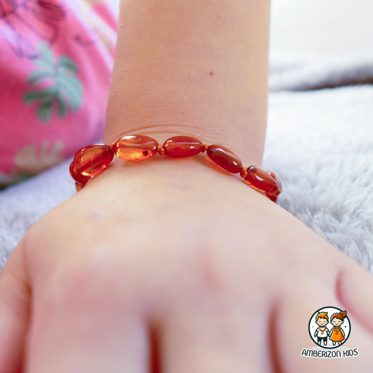 Polished cognac color amber baby bracelet-anklet - Clear translucent beads
