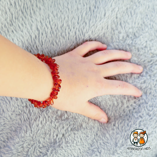 Cognac color amber baby bracelet-anklet - Smooth clear translucent beads