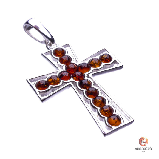 Catholic amber pendant - Dark cherry amber & 925 sterling silver