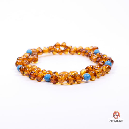 Women's Handcrafted Baltic Amber Necklace - Modern Turquoise Accents