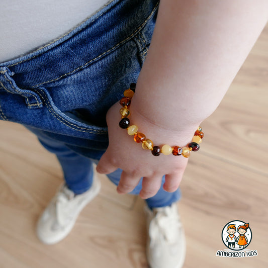 Baltic amber baby bracelet-anklet - Multicolored baroque beads