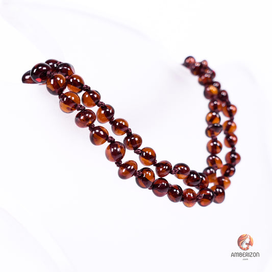 Unisex Baltic Amber Necklace - Polished Cherry Baroque Beads