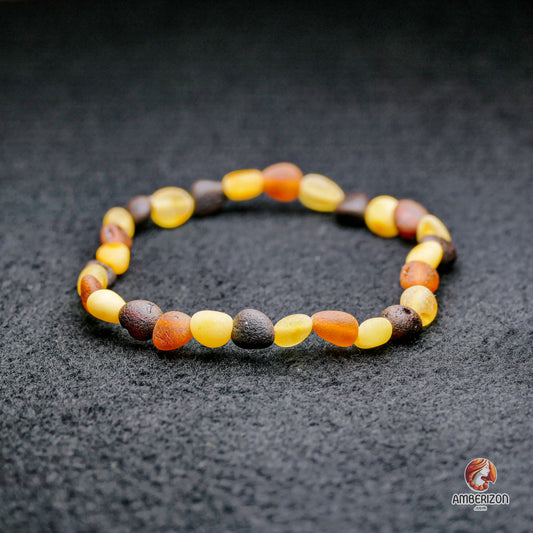 Multicolored raw amber bracelet - Unpolished bean shape beads