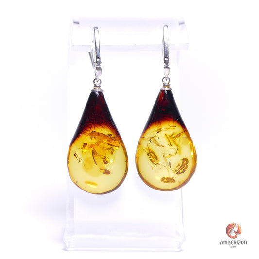 Baltic amber earrings - Droplets - leverbacks