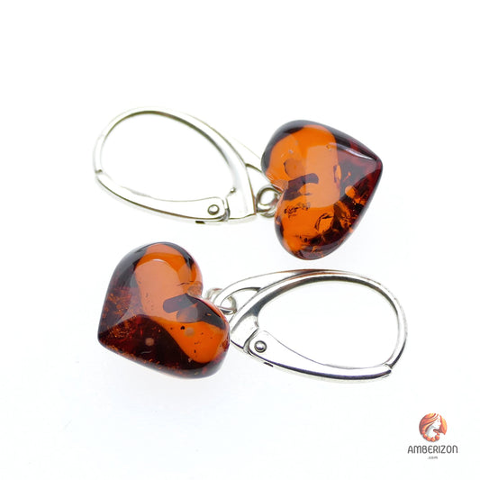 Baltic amber earrings - Dark cherry hearts