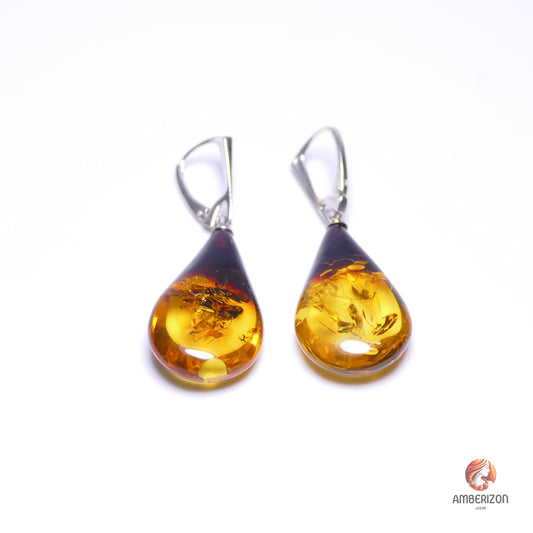 Baltic amber earrings - Droplets - leverbacks