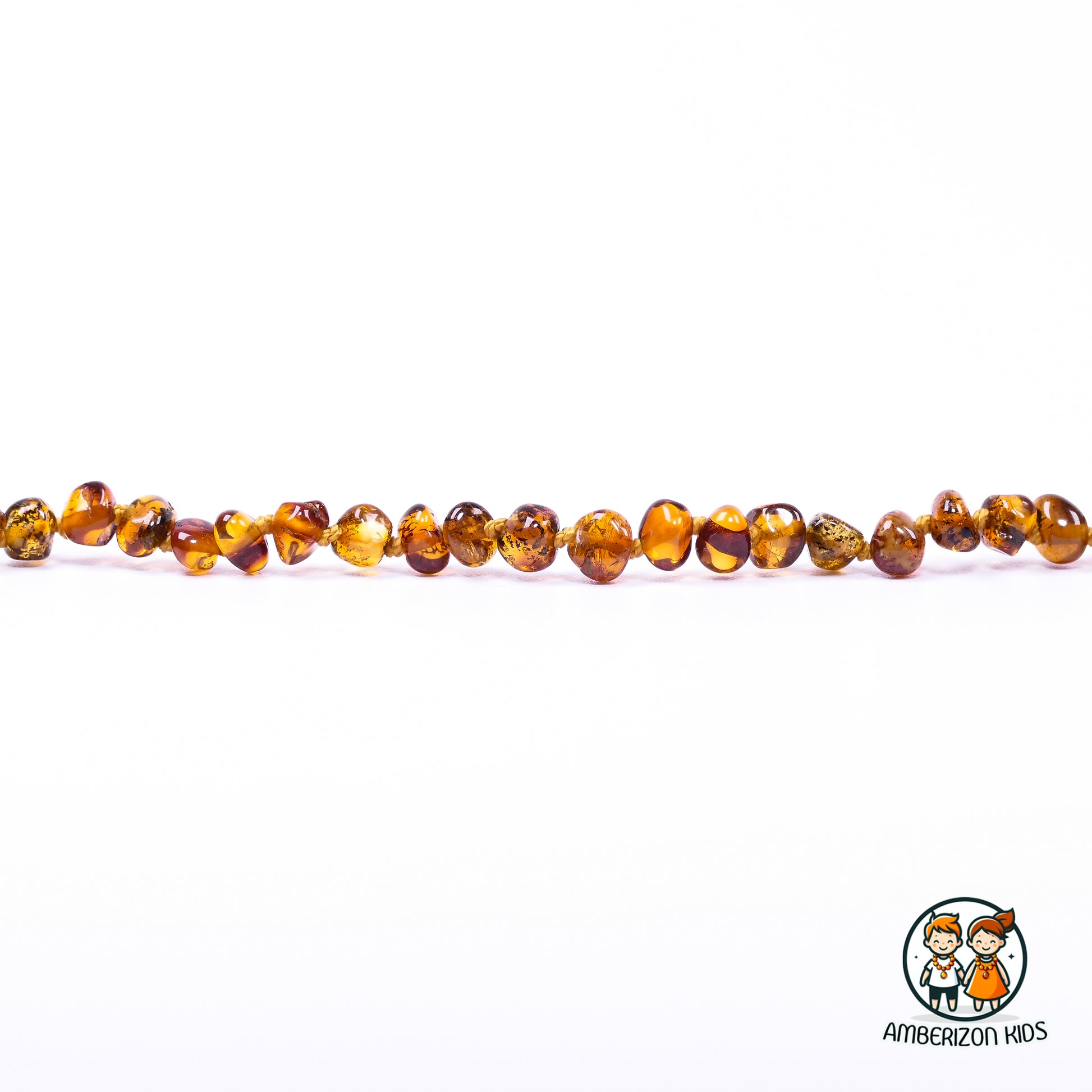 Genuine Amber Teething Aid for Children - Neutral Colors - Relaxing Cognac, Honey, and Green Beads