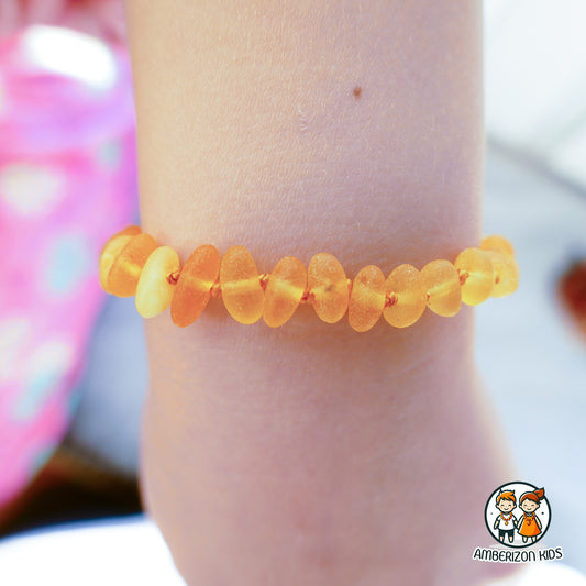 Honey sea amber baby bracelet-anklet - Smooth frosted chip beads