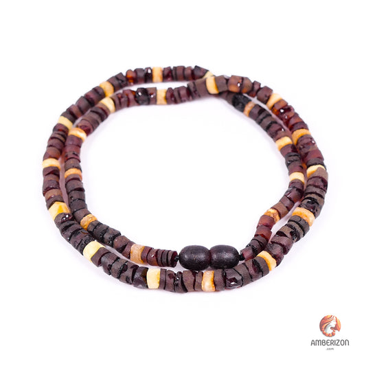 Cylinder unpolished adult raw amber necklace - Unisex - Cylinder shape beads in cherry and butterscotch colors