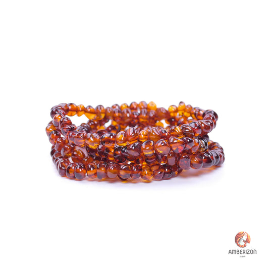 Baltic polished amber bracelet - Polished translucent baroque beads - Stretchy