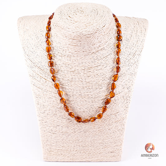 Women's necklace - Translucent cognac polished amber beads