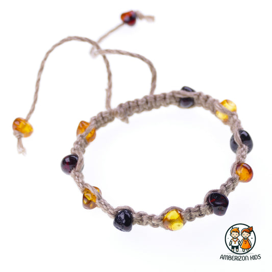 13-14cm - Braided amber and cotton baby bracelet - Baroque amber beads