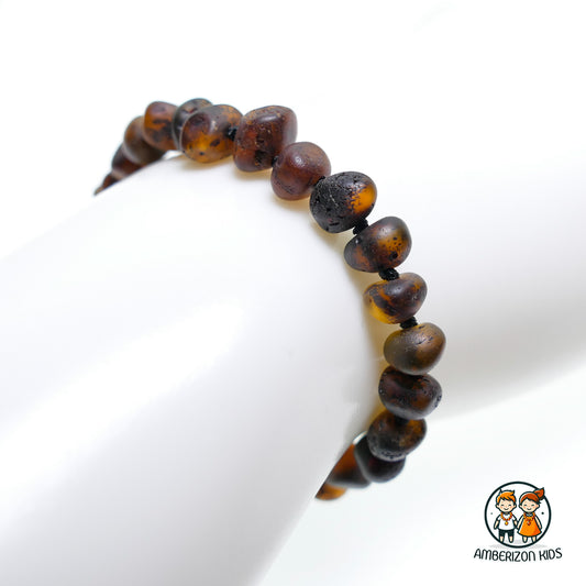 Brown amber baby bracelet-anklet - Semi-polished baroque beads