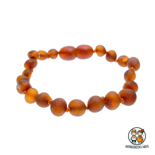 Dark orange raw amber baby bracelet-anklet - Frosted baroque beads