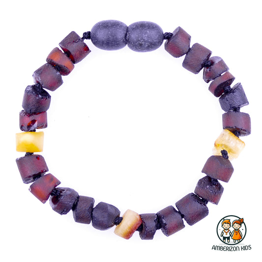 ~⌀6-7mm - Cylinder Baltic amber baby bracelet-anklet - Raw unpolished cherry & butterscotch beads