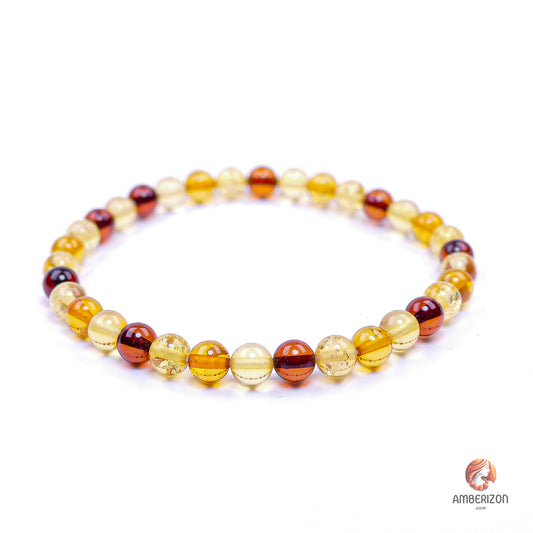 Clear premium AAA amber ball bracelet - Round multicolored beads - Stretchy