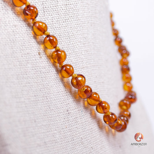 Adult Unisex Baltic Amber Necklace - Polished Cognac Beads - 47cm Length