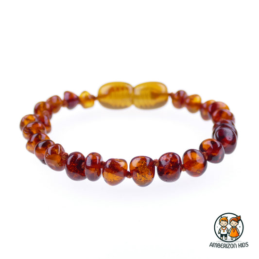 Knotted cognac amber baby bracelet - anklet - Translucent baroque beads