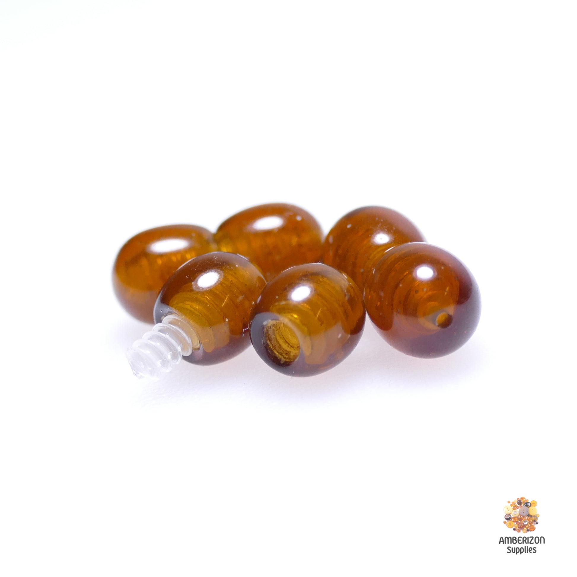 Jewelry making barrel clasp, plastic imitation amber, ~7mm, ~17mm long, cognac color, glossy finish