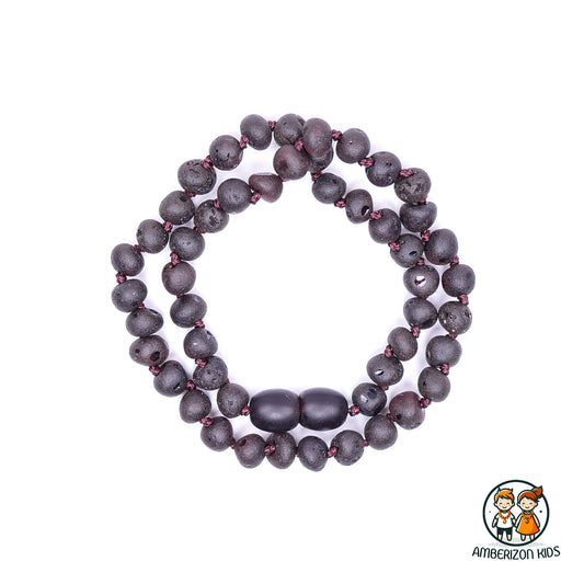 Dark cherry raw amber baby necklace - Unisex