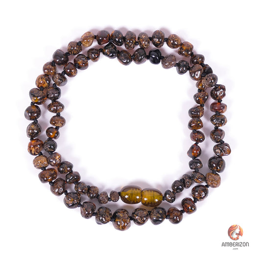 Unisex Baltic Amber Necklace - Gray Color - Baroque Beads - 45cm Length