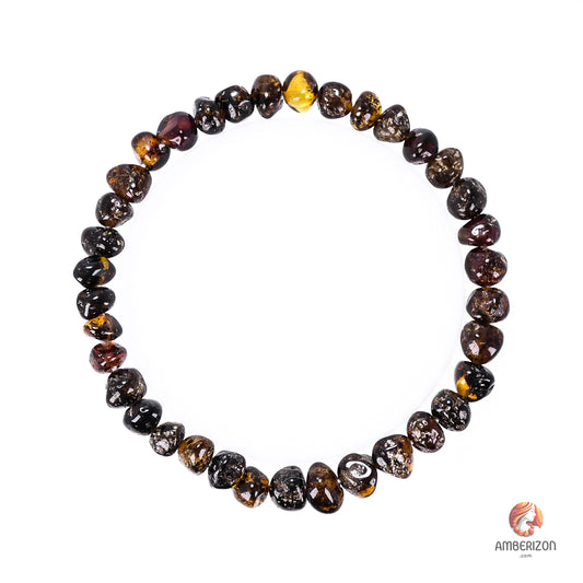 Dark grey Baltic amber bracelet - Polished baroque beads