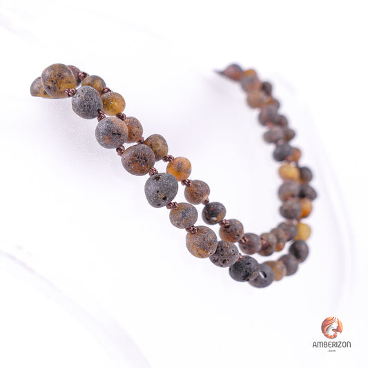 Minimalist gray raw amber women's necklace - Unpolished unprocessed Baltic amber beads