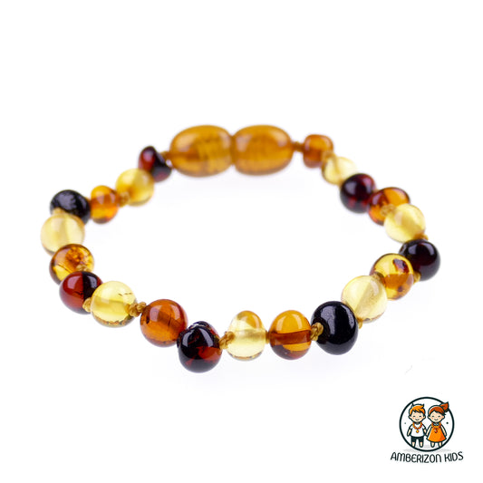 Baltic amber baby bracelet-anklet - Dark multicolored baroque beads