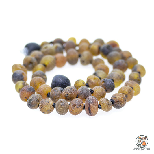 HONEY AND GRAY RAW AMBER NECKLACE FOR TEETHING - UNISEX - FOR BOYS AND GIRLS