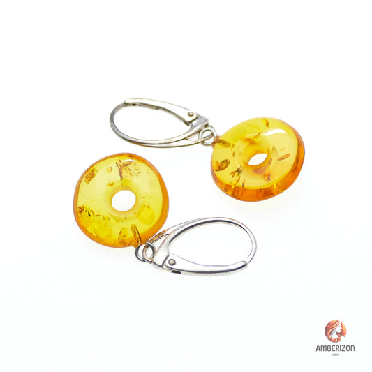 Baltic amber donut earrings - Honey color