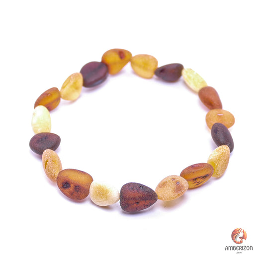 Unpolished raw amber stone bracelet - Freeform stone organic beads - Stretchy