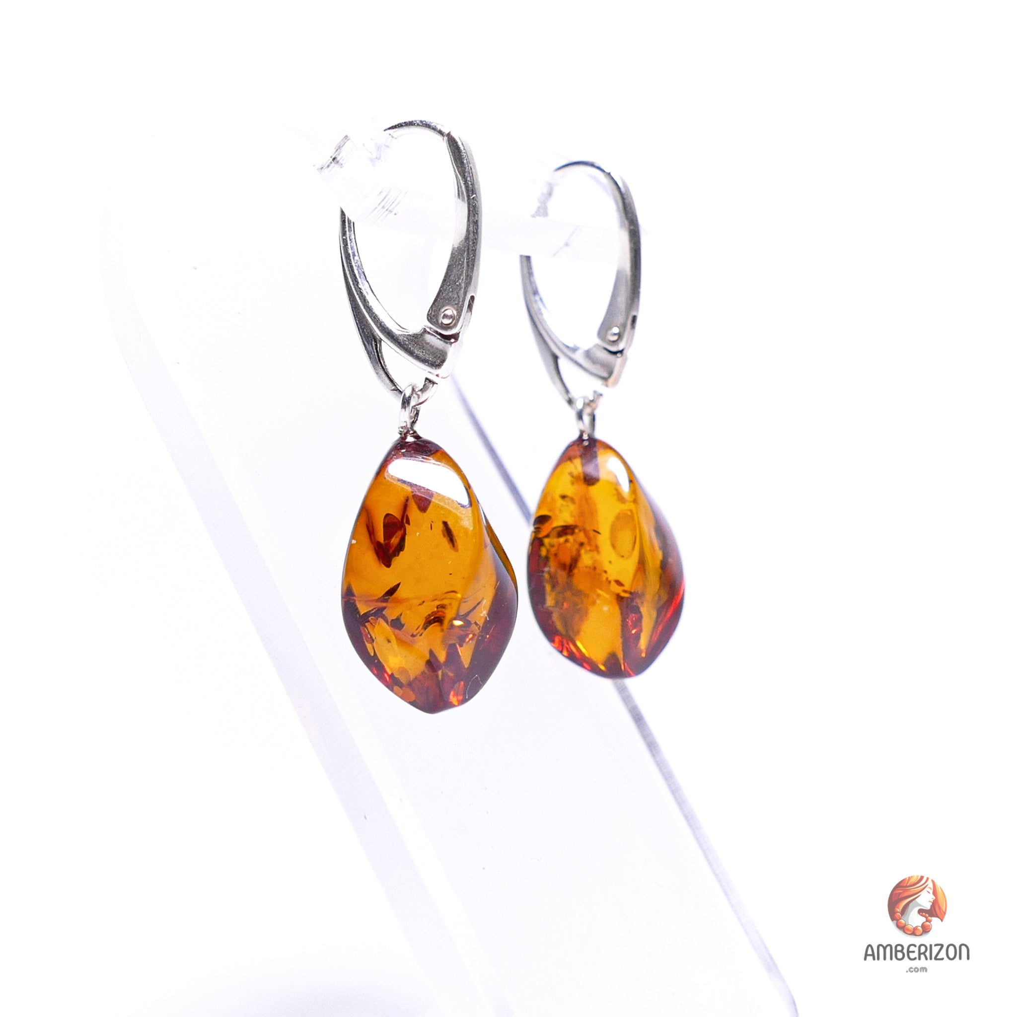 Genuine Cognac Brown BALTIC AMBER Dragonfly Earrings 925 STERLING Genuine Cognac Brown BALTIC AMBER Dragonfly Earrings 925 STERLING
