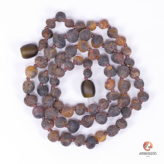Minimalist gray raw amber women's necklace - Unpolished unprocessed Baltic amber beads