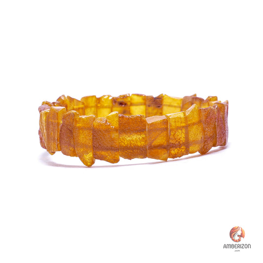 Unpolished raw sea amber stone bracelet - Grinded stone organic beads - Stretchy