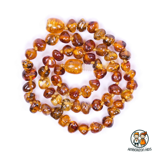 Children's Polished Baltic amber necklace for teething - Unisex - Cognac, Honey, and Green Amber Gemstone Beads