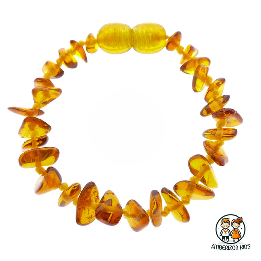 Honey amber baby bracelet-anklet - Smooth clear translucent chip beads