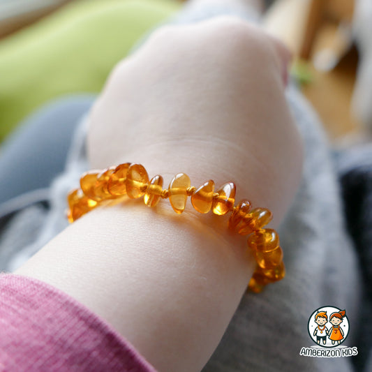 Honey amber baby bracelet-anklet - Smooth clear translucent chip beads