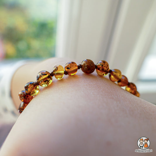 Baltic amber baby bracelet-anklet - Lemon-green baroque beads