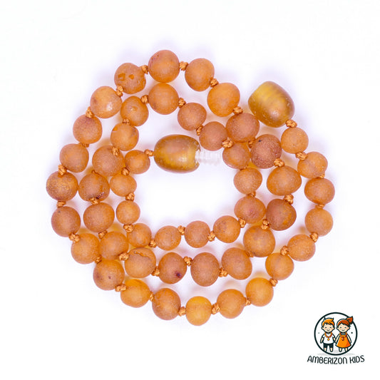 Orange-red raw amber teething necklace - Unisex - For boys and girls - Premium unpolished frosted finish baroque beads