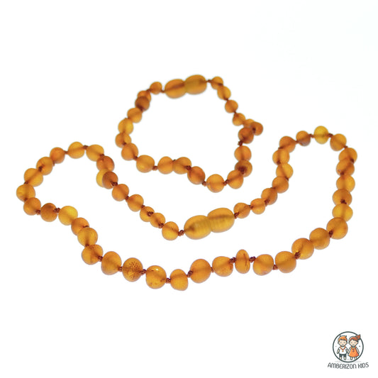 Matching Baby raw amber jewelry set - Orange/red color - Baby bracelet + baby necklace