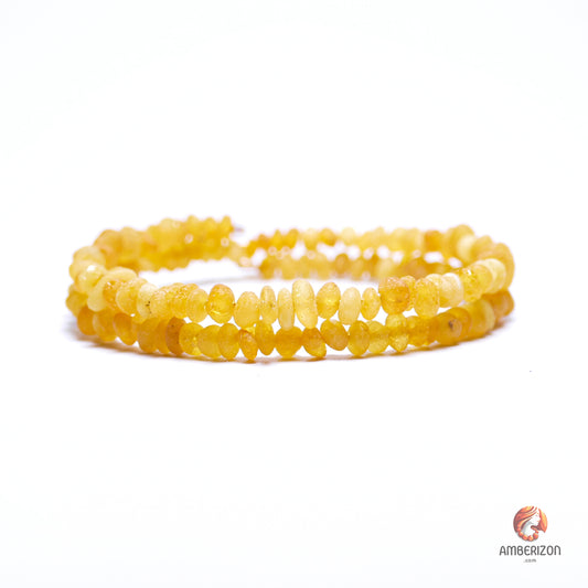 Natural Amber Bracelet - Handcrafted with Memory Wire & Frosted Finish Beads