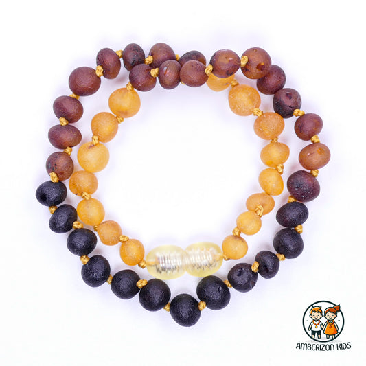 Unpolished raw amber baby necklace - Unisex - Gradient beads