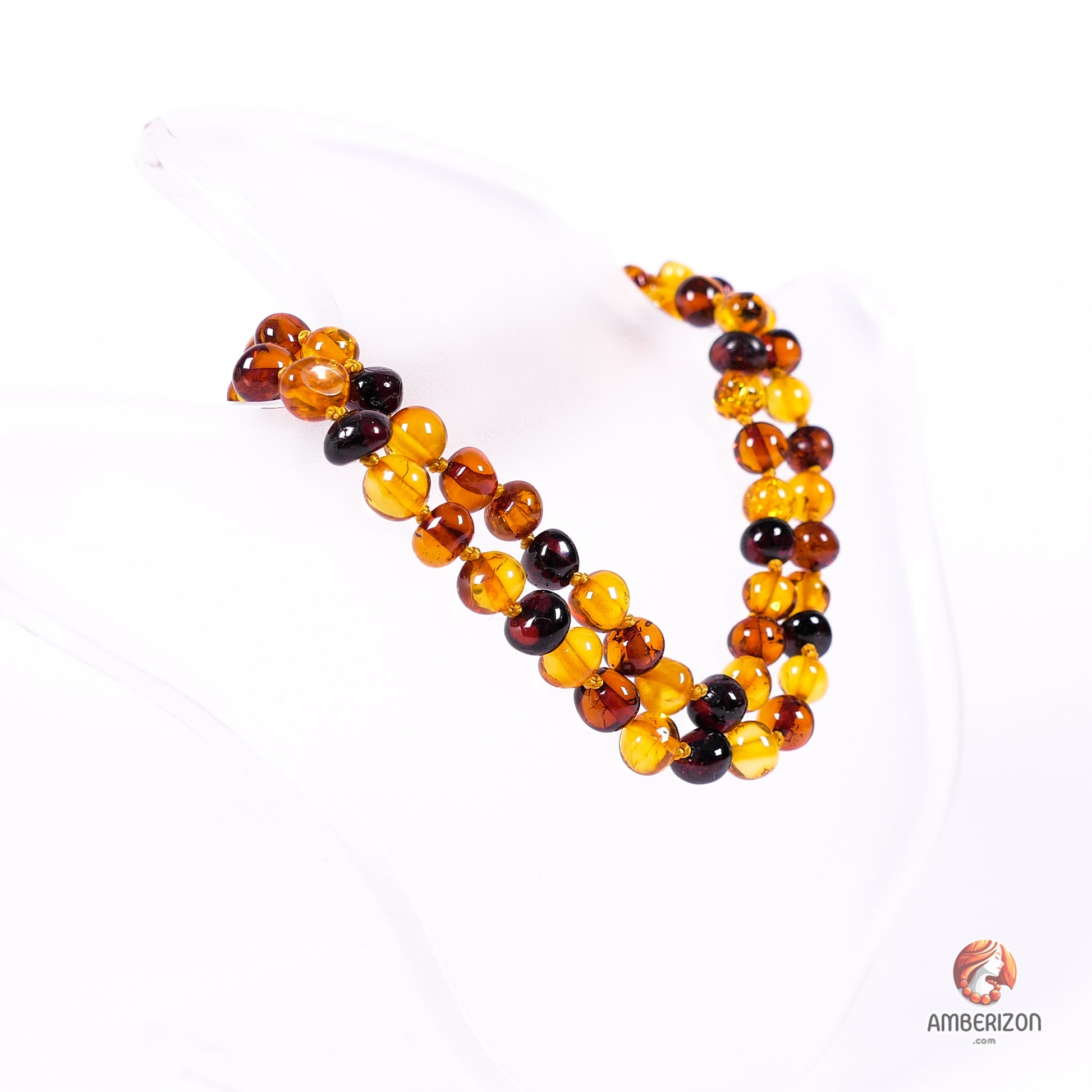Minimalist Baltic Amber Necklace - Glossy Finish, Cherry & Cognac Hues