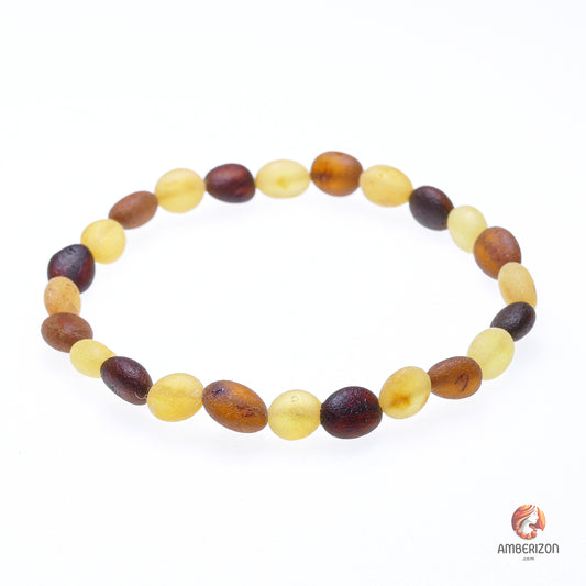 Multicolored raw amber bracelet - Unpolished bean shape beads